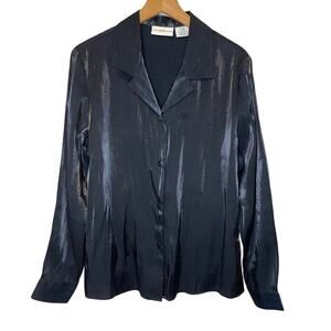 Jaclyn Smith Whimsy Goth Y2K Style Metallic Black Long Sleeve Button Up Top Med